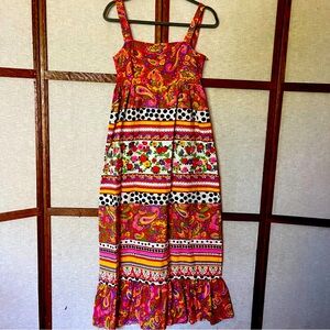 Vintage 60s/70s Psychedelic Paisley Polka Dot Floral Festival Maxi Sundress